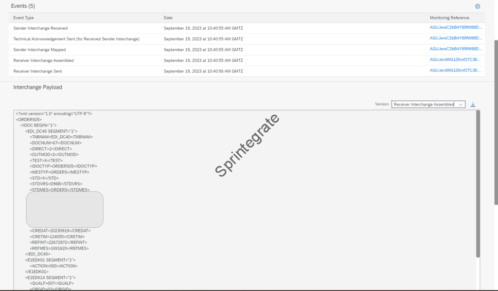Receiver Interchange Payload In B2B Monitoring