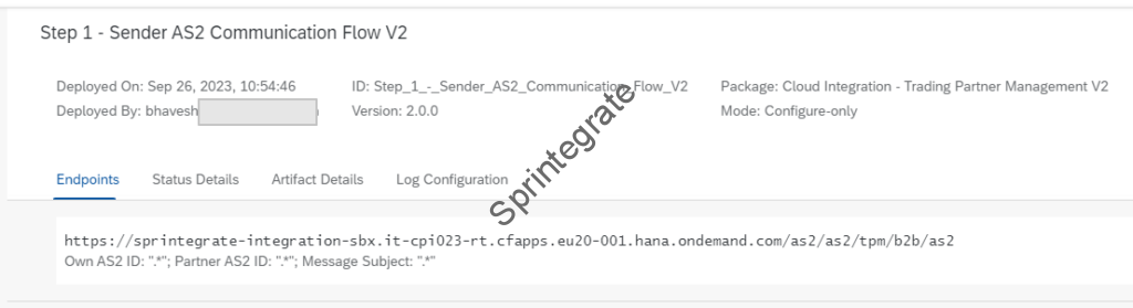 AS2 Endpoint of Standard IFlow Step 1 - Sender AS2 Communication Flow V2