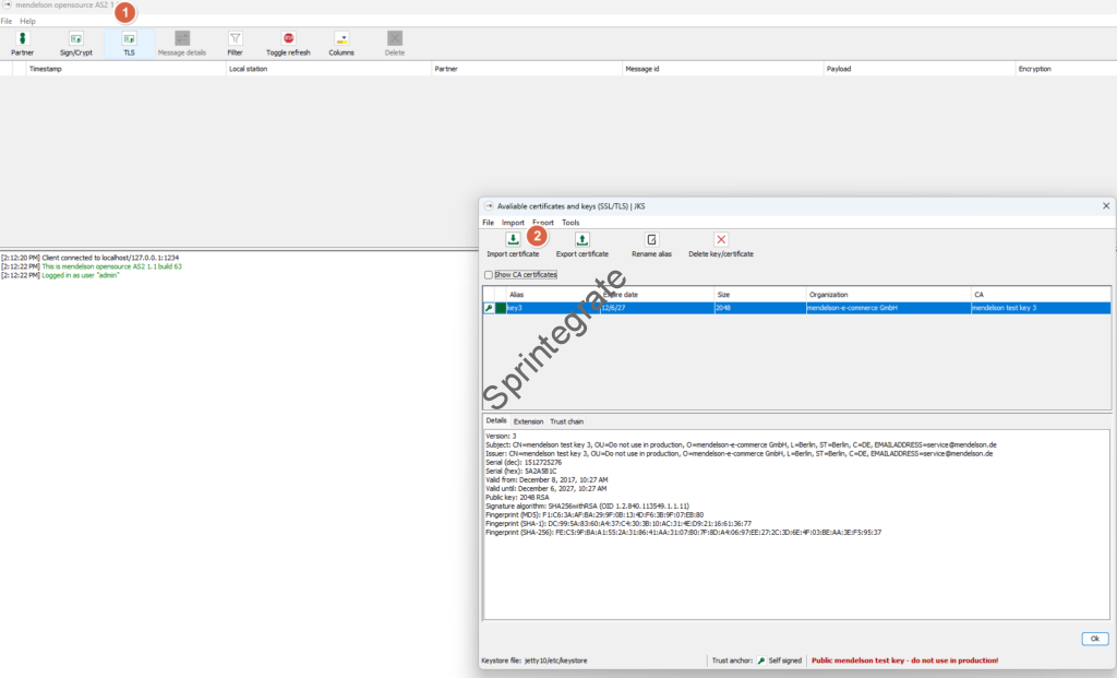 Import TLS Certificate into Mendelson AS2