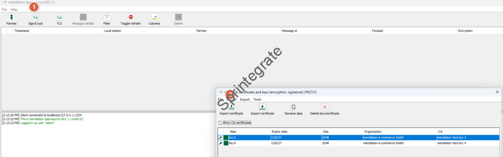 Import Sign / Crypt Certificate into Mendelson AS2