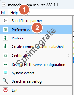 Navigate to Mendelson AS2 -> File -> Preferences