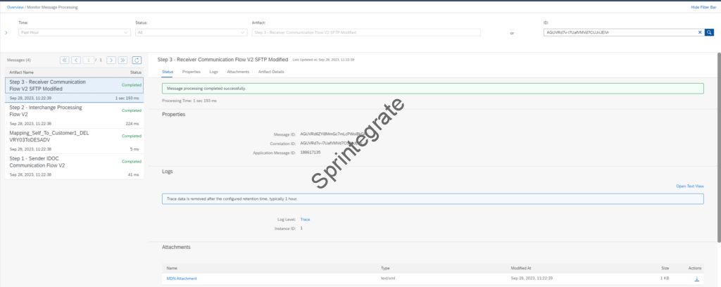 Message Successful in Integration Suite