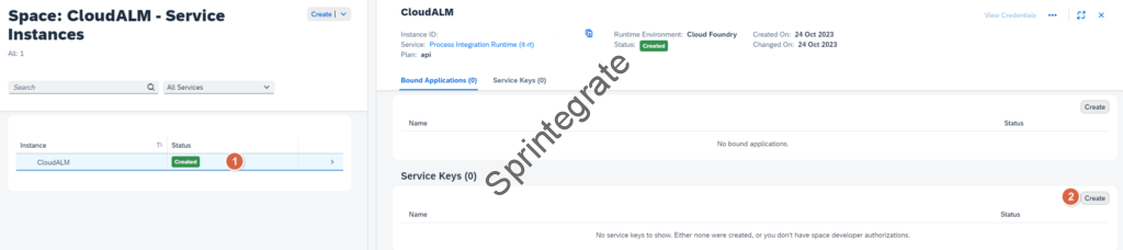 Create Service Key for Cloud ALM