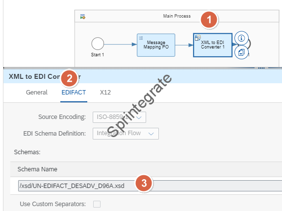 Add the XML to EDI Convertor to your Integration Flow. Reference the XSD from previous imports.