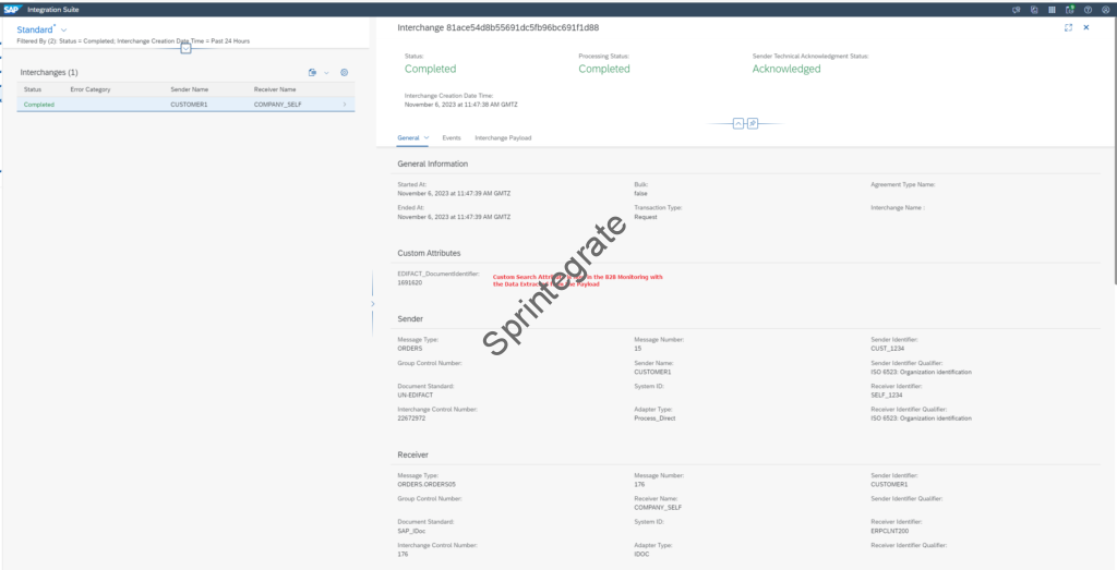 You can see the custom search attribute now in the B2B Monitoring