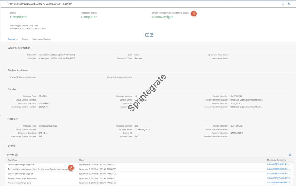 B2B Monitoring now shows that only Technical Acknowledgement is sent