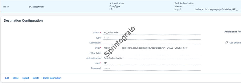 Create a Destination for Sales Order API