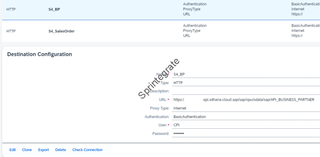 Create a Destination for Business Partner API