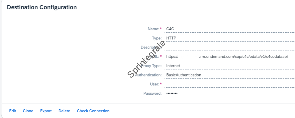 Create a Destination C4C for C4C on your SAP BTP SubAccount