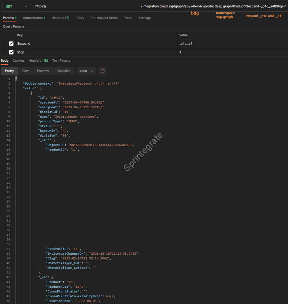 Query namespace sap.graph with $expand of unified entities with key Mapping