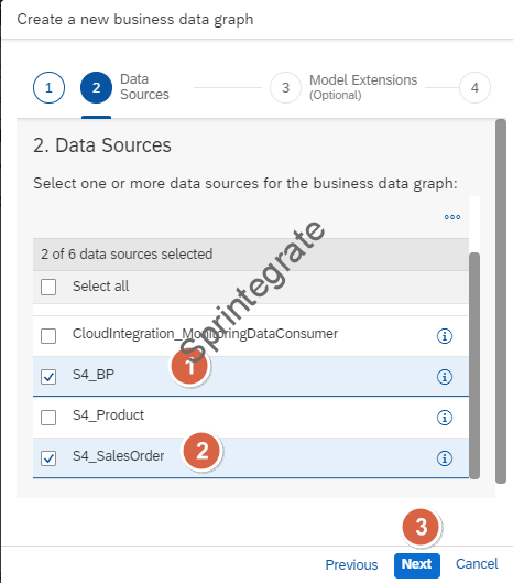Select the Data Sources of your Business Data Graph