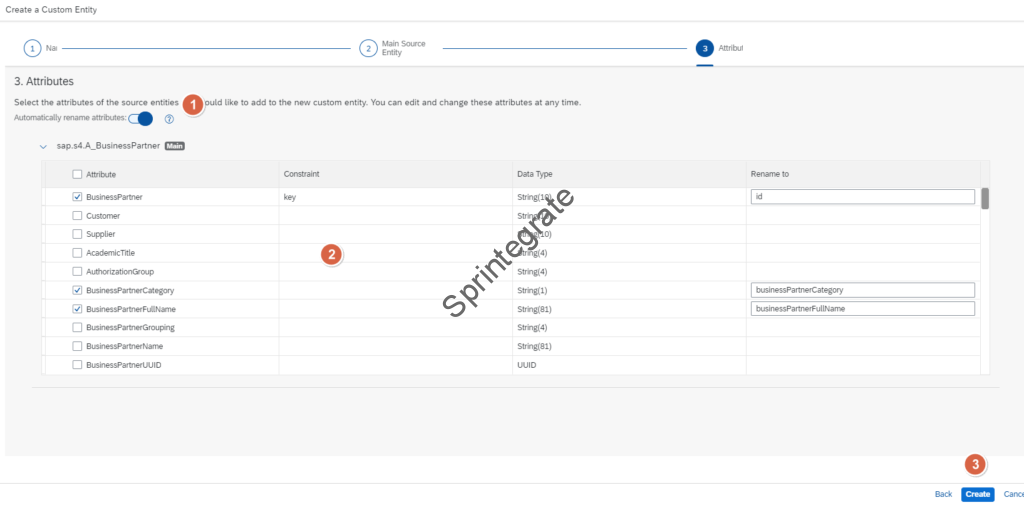 Select the fields of your Custom Entity