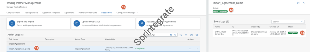 You can see the Import Logs in the Cross Actions on B2B Scenarios